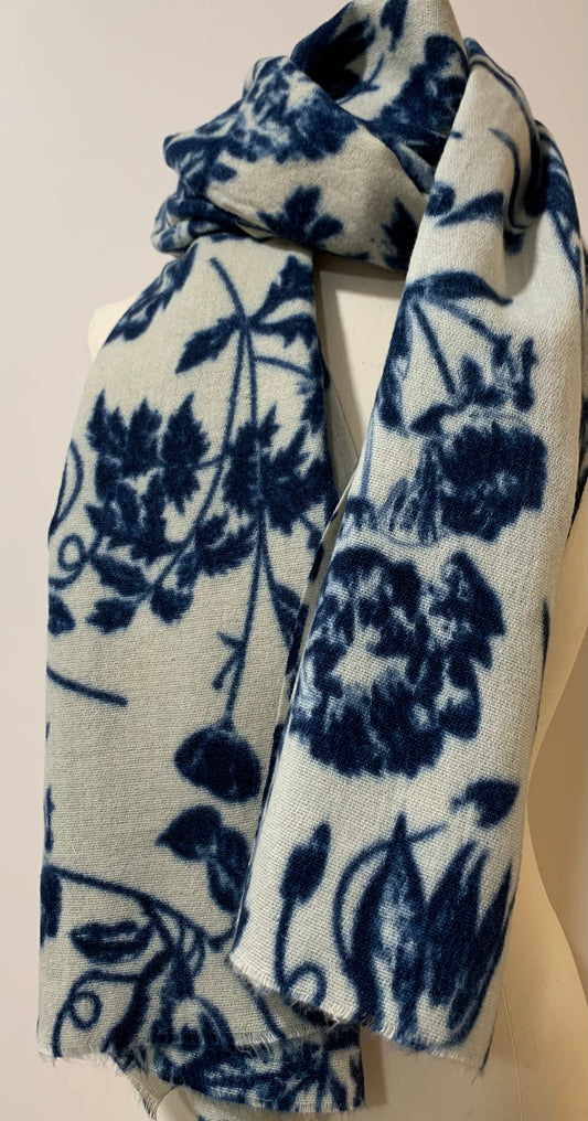 Scarf Flowers Blue/Beige