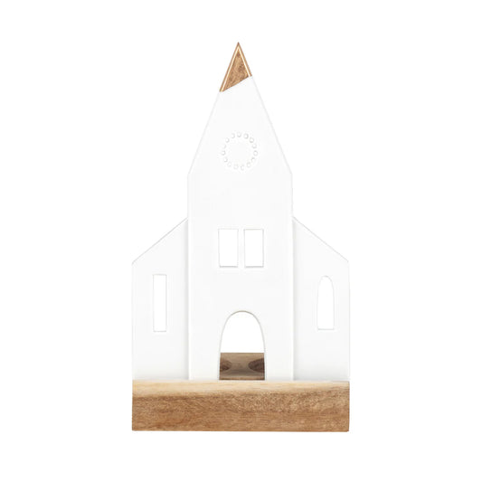 Porcelain & Acacia Village Tealight - Church - R90327