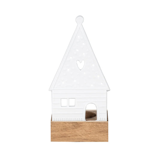 Porcelain & Acacia Village Tealight Gingerbread House - R90413