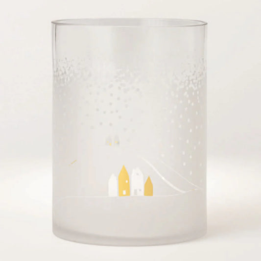 Snowy Day Landscape Frosted Glass Candle Holder -R92303