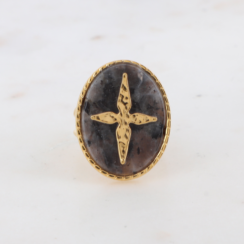 Star Ring Black Labradorite Gold