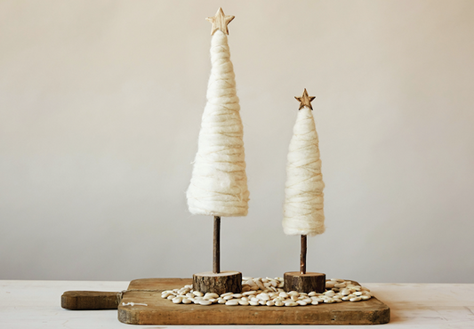 Wool Christmas Tree with Star and Wood Base