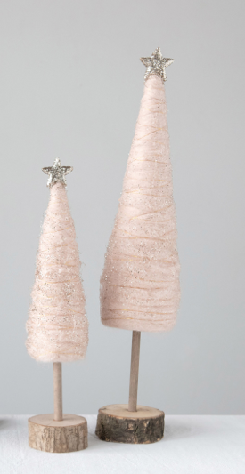 Pink Wool Christmas Tree with Star and Wood Base