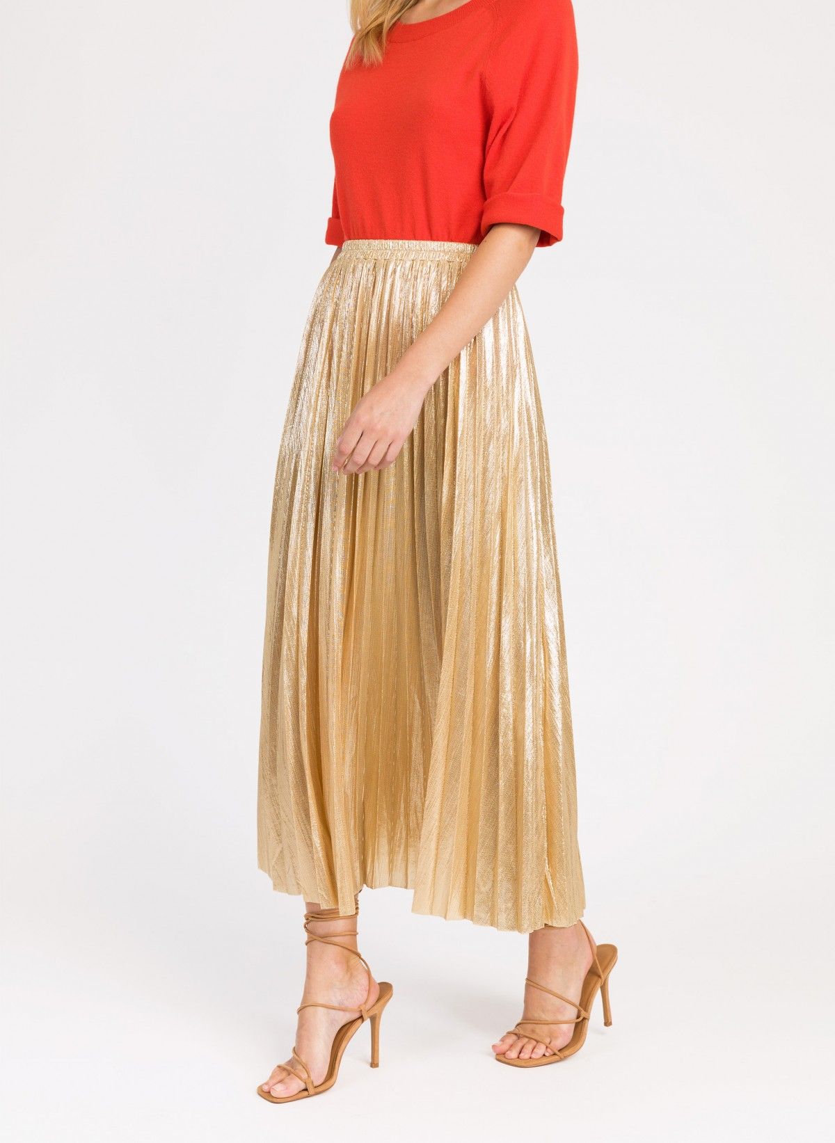 Full length gold outlet pleated skirt